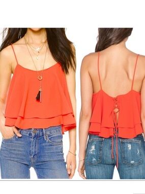 NWOT Free People Paprika Tiered Lace-Back Cami Tank - Paprika Red Size S Ruffle